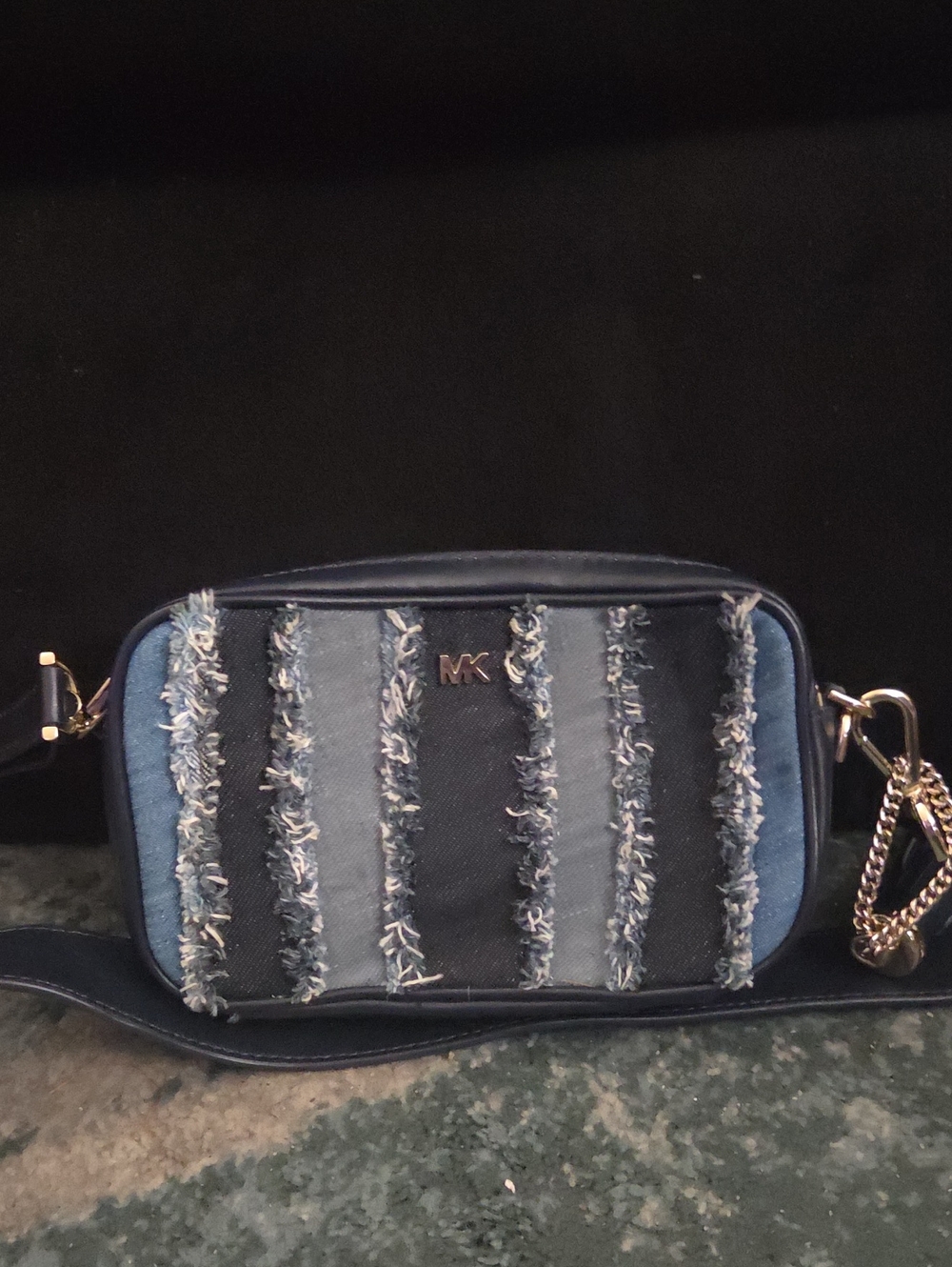 Mini Michael Kors Denim & Navy Disyressed Stripe Crossbody